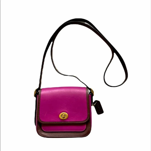 Coach Rambler Crossbody Purple Brown Colorblock Glove Tanned Leather Barbie Core